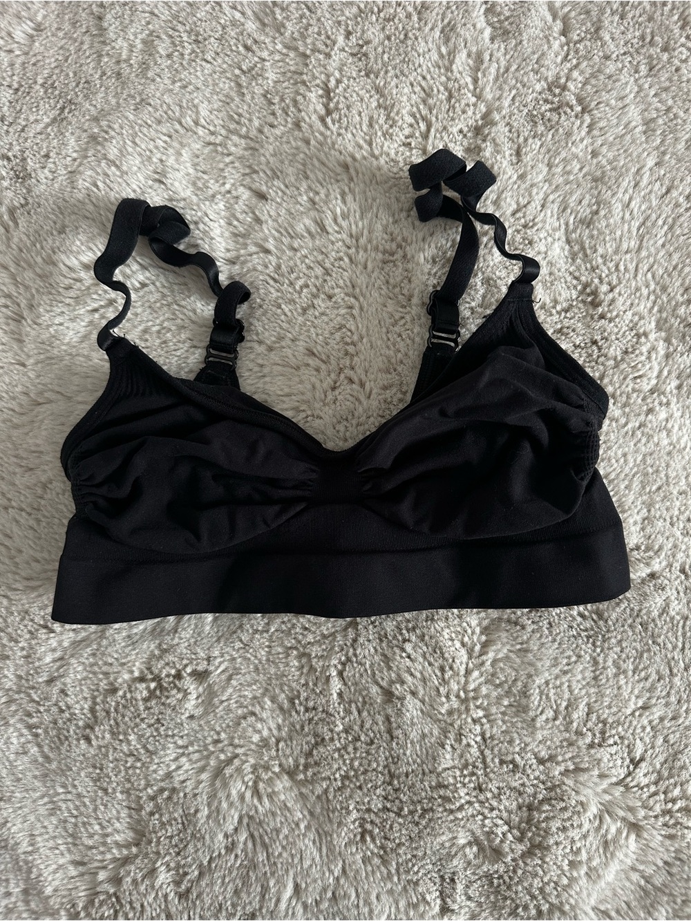 SKIMS Black Wireless Bralette with Adjustable Straps and Ruched Cups